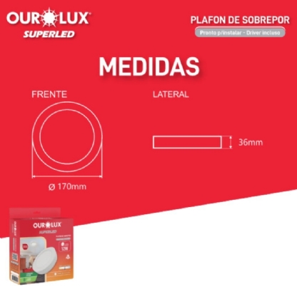 PAINEL LED SOBREPOR REDONDO 12W BIVOLT LUZ NEUTRA 4000K 17CM - OUROLUX