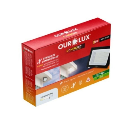 PROJETOR LED 50W BIVOLT LUZ BRANCA 6500K 3375LM SENSOR LUMINOSO - OUROLUX
