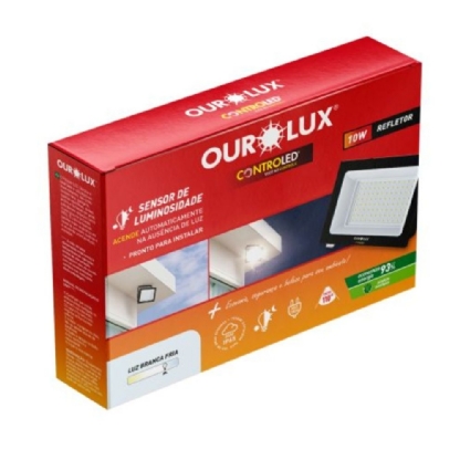 PROJETOR LED 10W BIVOLT LUZ BRANCA 6500K 675LM SENSOR LUMINOSO - OUROLUX
