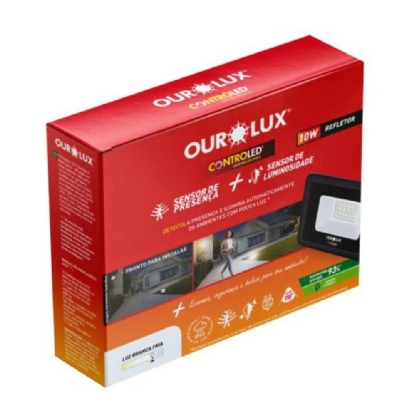 PROJETOR LED 10W BIVOLT LUZ BRANCA 6500K 675LM SENSOR PRESENCA - OUROLUX
