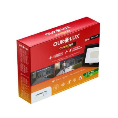 PROJETOR LED 50W BIVOLT LUZ BRANCA 6500K 3375LM SENSOR PRESENCA - OUROLUX