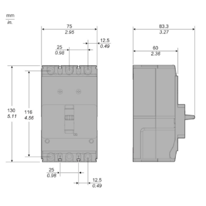DISJUNTOR CAIXA MOLDADA TRIPOLAR FIXO 50A 15KA GO PACT - SCHNEIDER