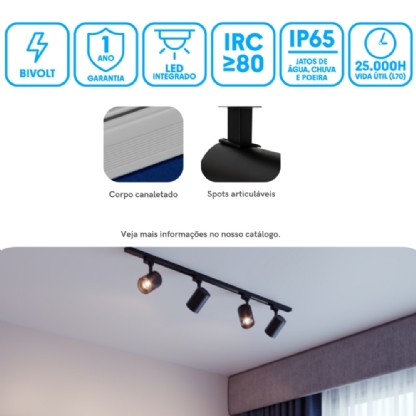 KIT SPOT LED TRILHO SOBREPOR 3X10W BIVOLT LUZ AMARELA 3000K 2100LM BRANCO - BLUMENAU