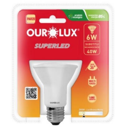 LAMPADA LED PAR20 E27 6W BIVOLT LUZ AMARELA 3000K 420LM 36G IP65 - OUROLUX