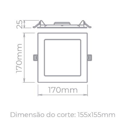PAINEL LED EMBUTIR 12W QUADRADO BIVOLT LUZ BRANCA 6500K 850LM 17CM - STELLA