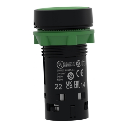 BOTAO PLASTICO IMPULSO MONOBLOCO 1NA+1NF 22MM VERDE - SCHNEIDER