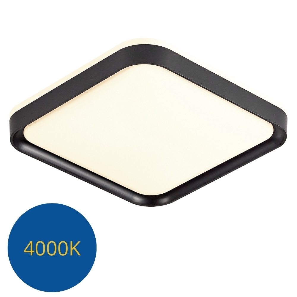 PLAFON LED TORONTO 36W AJUSTAVEL 3000K 4000K 6000K 2650LM PRETO 40CM QUADRADO - HEVVY