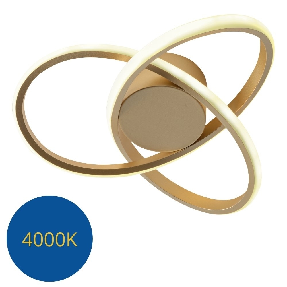 PLAFON LED FLOWER 28W AJUSTAVEL 3000K 4000K 6000K GOLD 40CM REDONDO - HEVVY