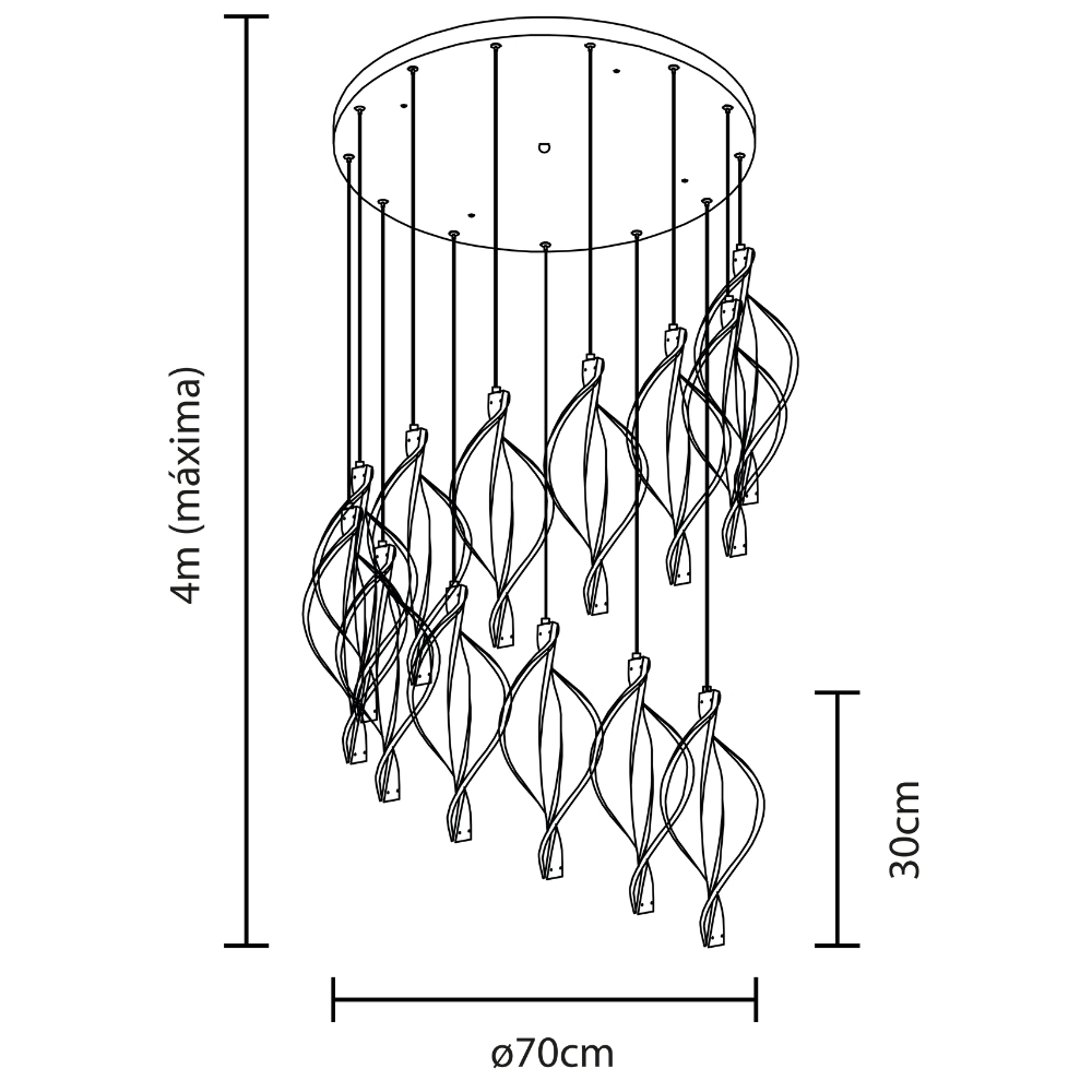 PENDENTE LED LEAF 72W BIVOLT LUZ AMARELA 3000K 2980LM DOURADO - HEVVY