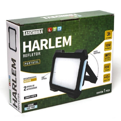 PROJETOR LED 10W BIVOLT LUZ BRANCA 6500K HARLEM PRETO RECARREGAVEL - TASCHIBRA