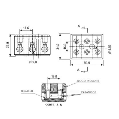 CONECTOR CERAMICA PARA CHUVEIRO 3 POLOS ATE 16MM - SINDAL