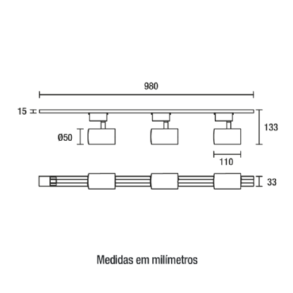 KIT SPOT LED TRILHO SOBREPOR 3X10W BIVOLT LUZ BRANCA 6500K 2100LM PRETO - BLUMENAU