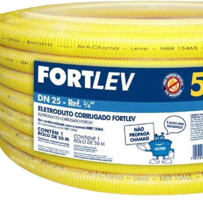 ELETRODUTO CORRUGADO 3/4 POLEGADA DN 25 AMARELO ROLO COM 50 METROS - FORTLEV