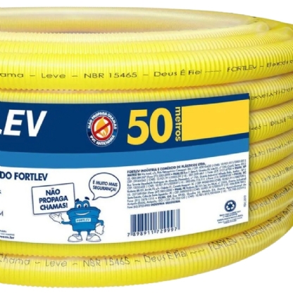 ELETRODUTO CORRUGADO 3/4 POLEGADA DN 25 AMARELO ROLO COM 50 METROS - FORTLEV