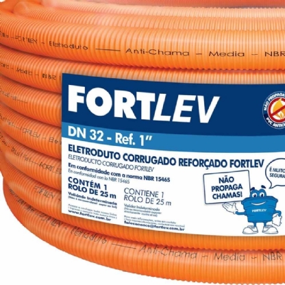 ELETRODUTO CORRUGADO 1 POLEGADA DN32 LARANJA ROLO COM 25 METROS - FORTLEV