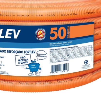 ELETRODUTO CORRUGADO 1/2 POLEGADA DN20 LARANJA ROLO COM 50 METROS - FORTLEV