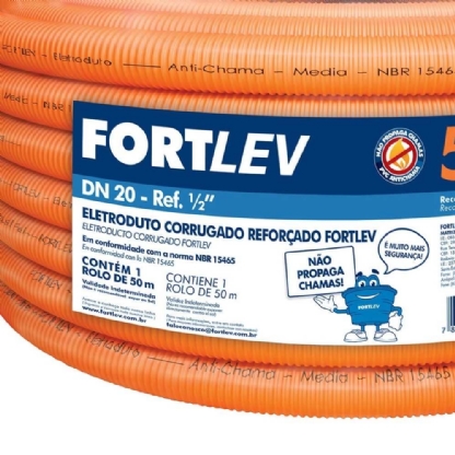 ELETRODUTO CORRUGADO 1/2 POLEGADA DN20 LARANJA ROLO COM 50 METROS - FORTLEV