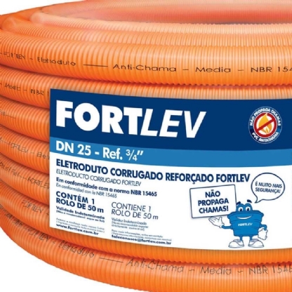 ELETRODUTO CORRUGADO 3/4 POLEGADA DN 25 LARANJA ROLO COM 50 METROS - FORTLEV