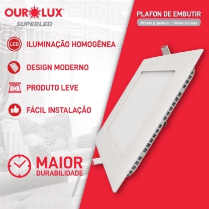 Painel Led Quadrado Embutir 24W Bivolt Luz Amarela 1440LM 30cm - Ourolux