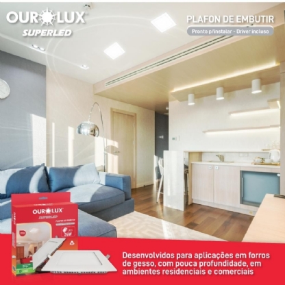 Painel Led Quadrado Embutir 24W Bivolt Luz Amarela 1440LM 30cm - Ourolux