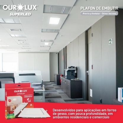 Painel Led Quadrado Embutir 24W Bivolt Luz Amarela 1440LM 30cm - Ourolux