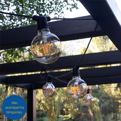 FESTAO VARAL COM 8 SOQUETES E27 PRETO IP65 5 METROS - BLUMENAU