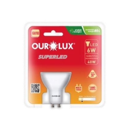 LAMPADA LED DICROICA GU10 6W BIVOLT LUZ AMARELA 3000K 38G 420LM - OUROLUX
