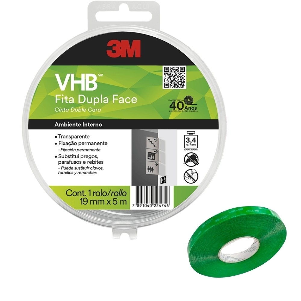 FITA DUPLA FACE VHB 19X5M TRANSPARENTE - 3M