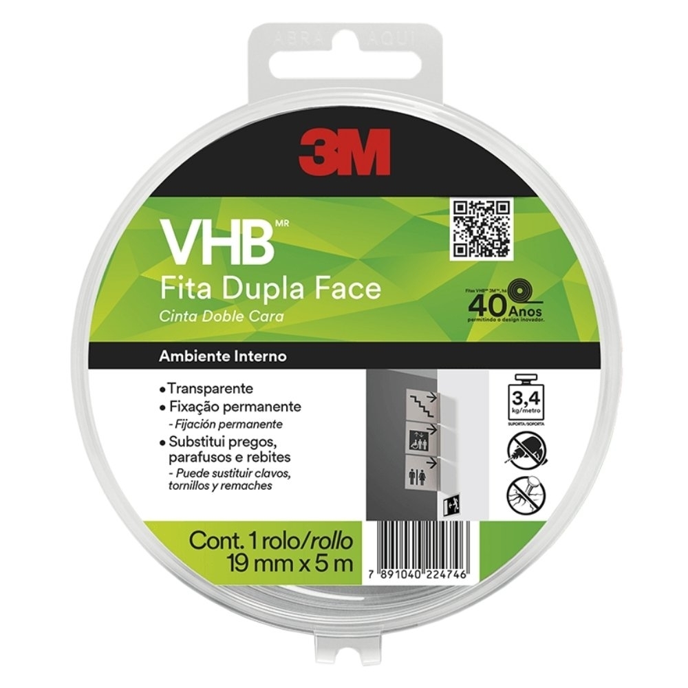 FITA DUPLA FACE VHB 19X5M TRANSPARENTE - 3M