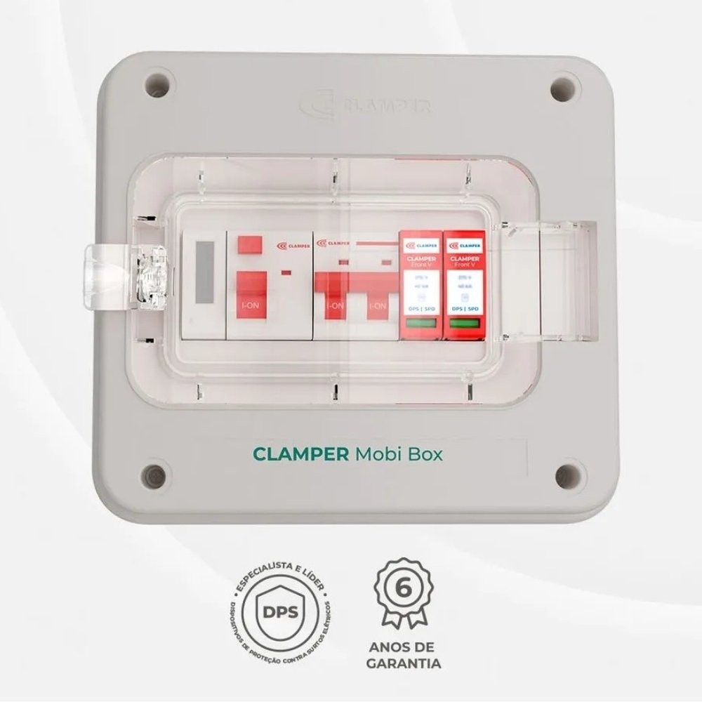 QUADRO PROTETOR DE CARREGADOR VEICULAR 8KW 220V 32A COM MEDIDOR DE CONSUMO MOBI BOX - CLAMPER