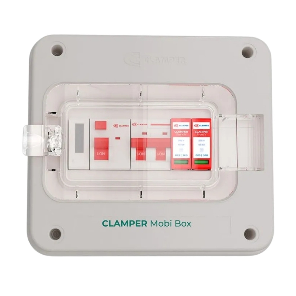 QUADRO PROTETOR DE CARREGADOR VEICULAR 8KW 220V 32A COM MEDIDOR DE CONSUMO MOBI BOX - CLAMPER