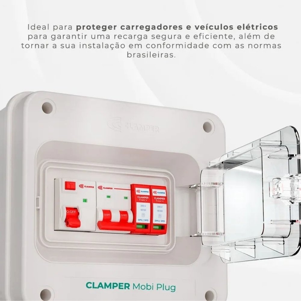 QUADRO PROTETOR DE CARREGADOR VEICULAR 5KW 220V 40A COM TOMADA 2P+T 20A CINZA - CLAMPER