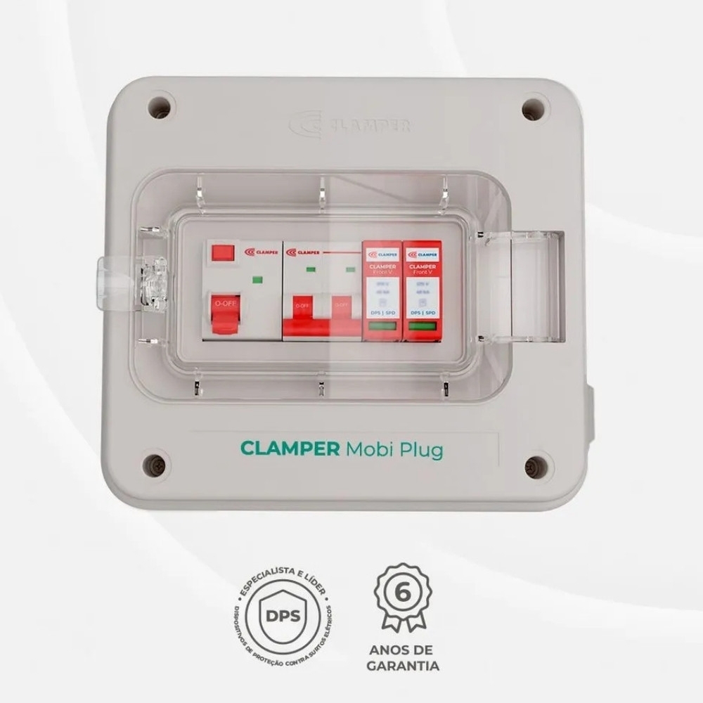 QUADRO PROTETOR DE CARREGADOR VEICULAR 5KW 220V 40A COM TOMADA 2P+T 20A CINZA - CLAMPER