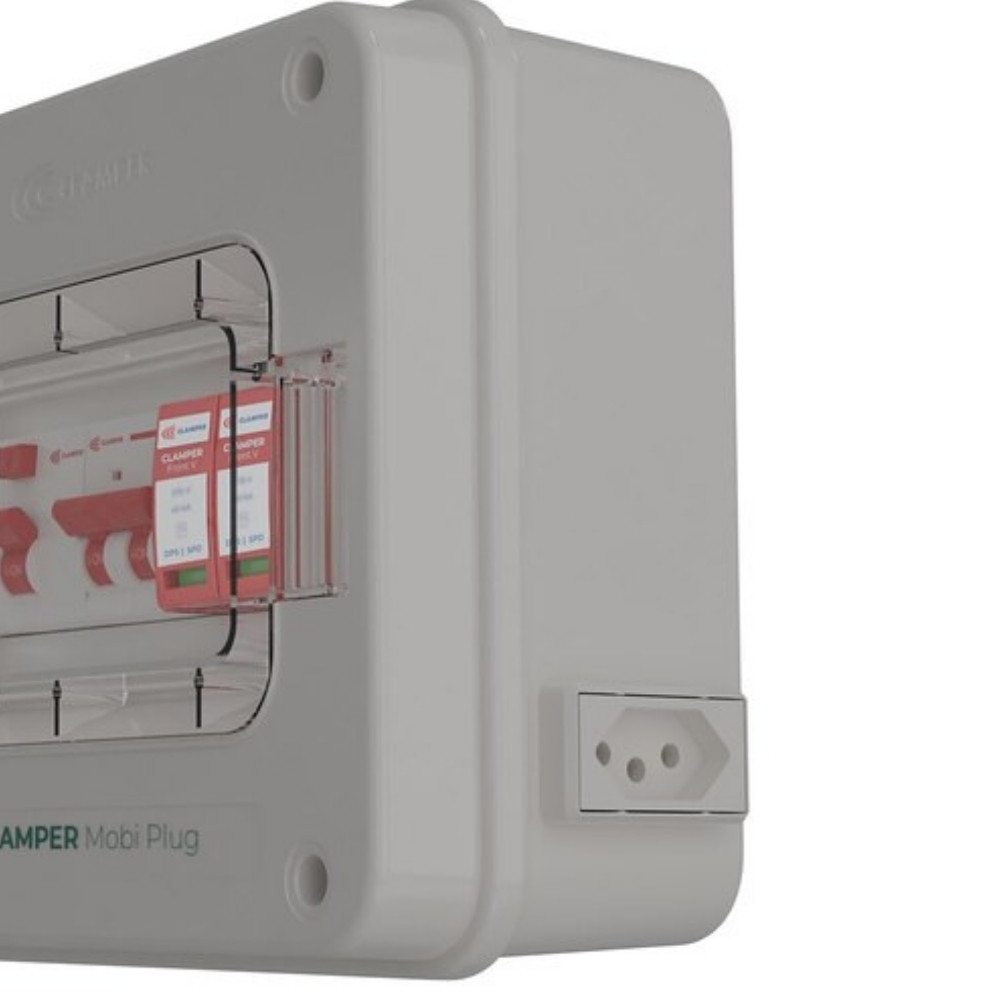 QUADRO PROTETOR DE CARREGADOR VEICULAR 5KW 220V 40A COM TOMADA 2P+T 20A CINZA - CLAMPER