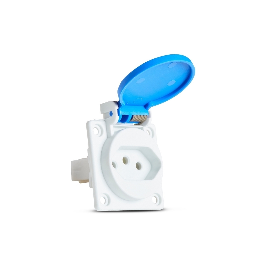 TOMADA INDUSTRIAL EMBUTIR 2 POLOS + TERRA 10A 250V QUASAR COM TAMPA AZUL - STECK