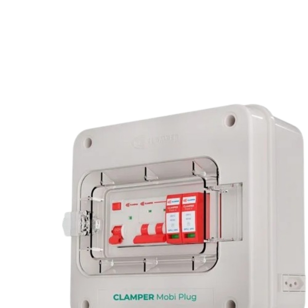QUADRO PROTETOR DE CARREGADOR VEICULAR 5KW 220V 40A COM TOMADA 2P+T 20A CINZA - CLAMPER
