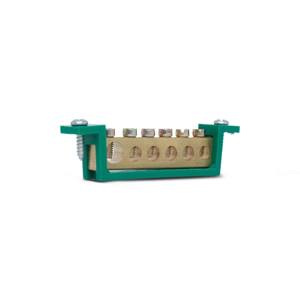 BARRAMENTO TERRA 6 TERMINAIS 70MM VERDE FIXO - STECK