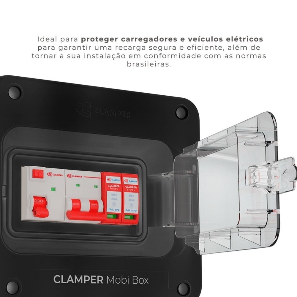 QUADRO PROTETOR DE CARREGADOR VEICULAR 8KW 220V 40A PRETO MOBI SEM TOMADA - CLAMPER