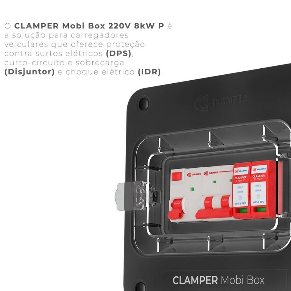 QUADRO PROTETOR DE CARREGADOR VEICULAR 8KW 220V 40A PRETO MOBI SEM TOMADA - CLAMPER