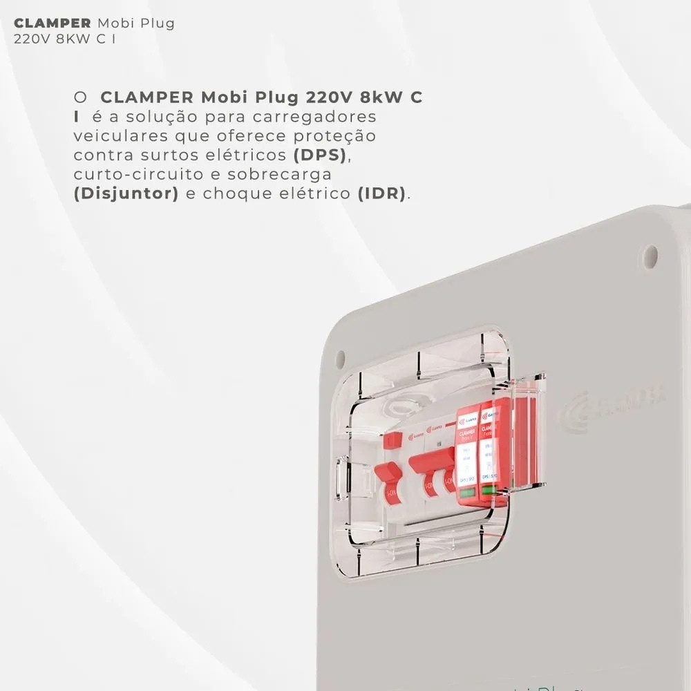 QUADRO PROTETOR DE CARREGADOR VEICULAR 220V 8KW COM TOMADA INDUSTRIAL 32A - CLAMPER