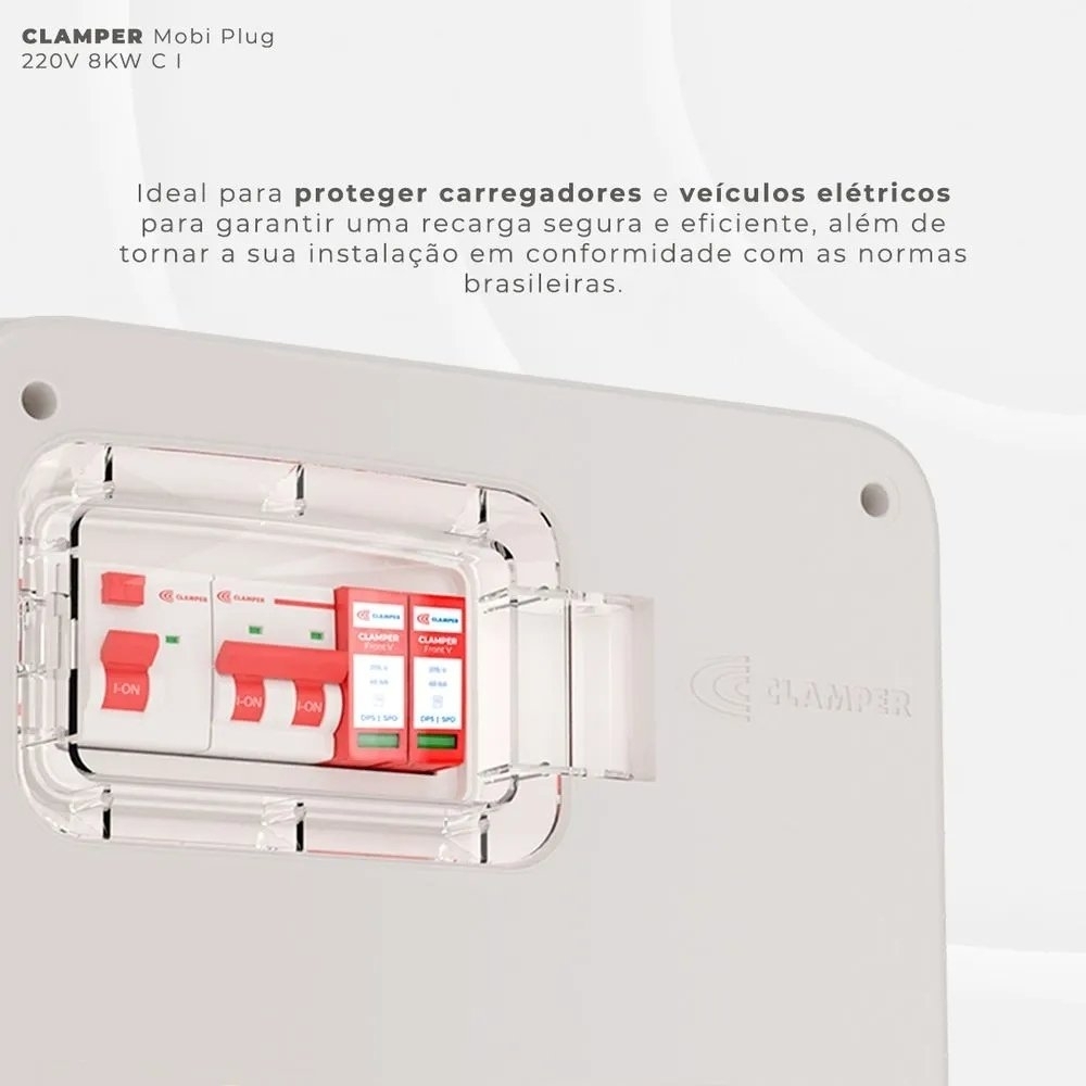 QUADRO PROTETOR DE CARREGADOR VEICULAR 220V 8KW COM TOMADA INDUSTRIAL 32A - CLAMPER