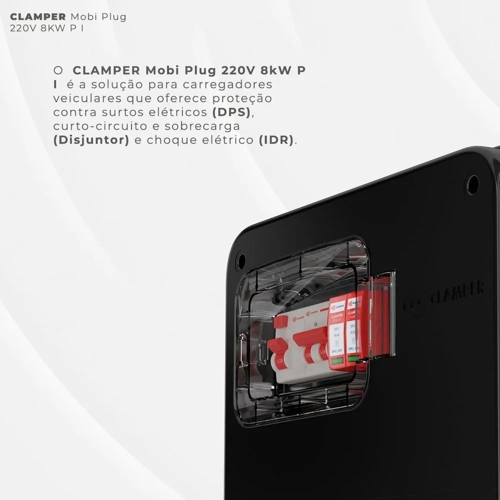 QUADRO PROTETOR DE CARREGADOR VEICULAR 220V 8KW TOMADA INDUSTRIAL 32A PRETO - CLAMPER