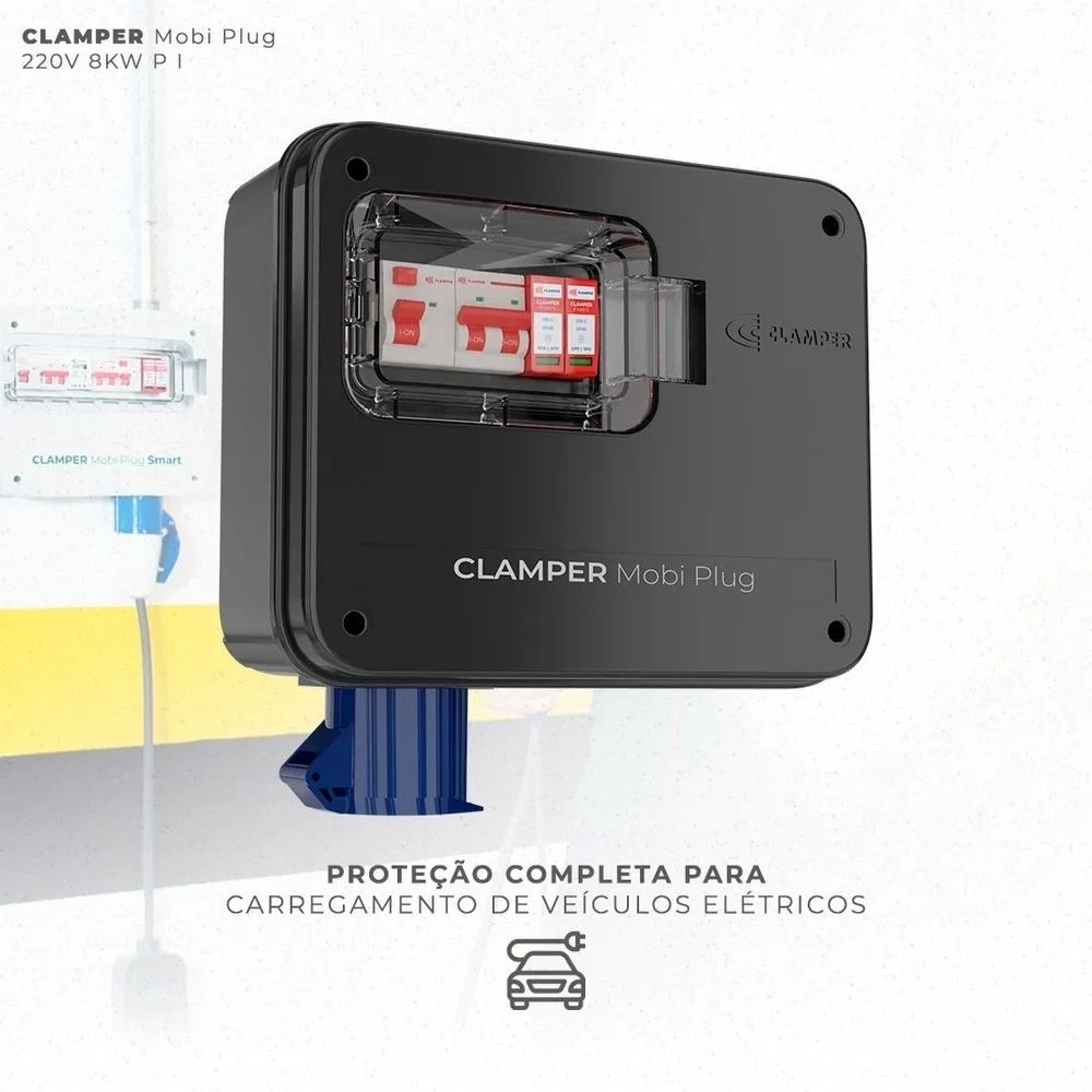 QUADRO PROTETOR DE CARREGADOR VEICULAR 220V 8KW TOMADA INDUSTRIAL 32A PRETO - CLAMPER