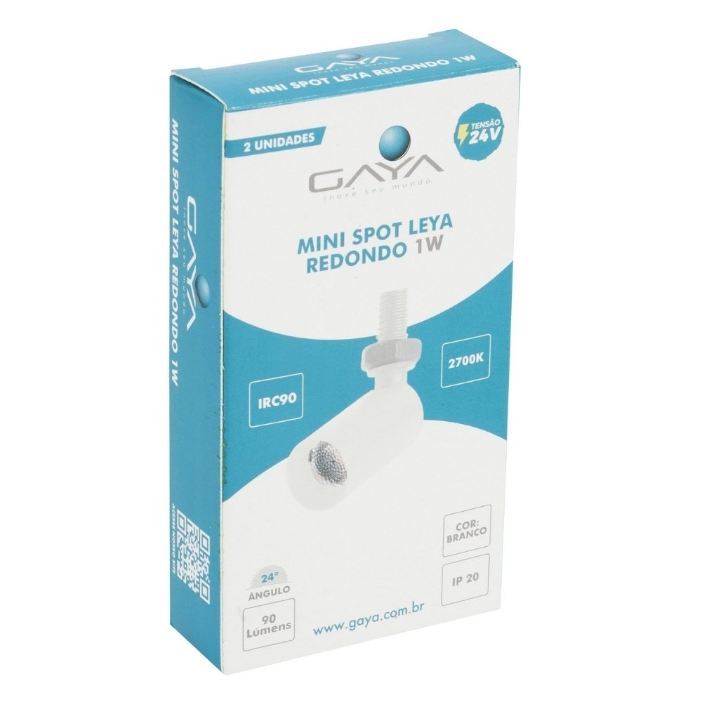 SPOT LED MINI LEYA 1W 24V LUZ AMARELA 2700K 90LM REDONDO BRANCO COM 2 PECAS - GAYA
