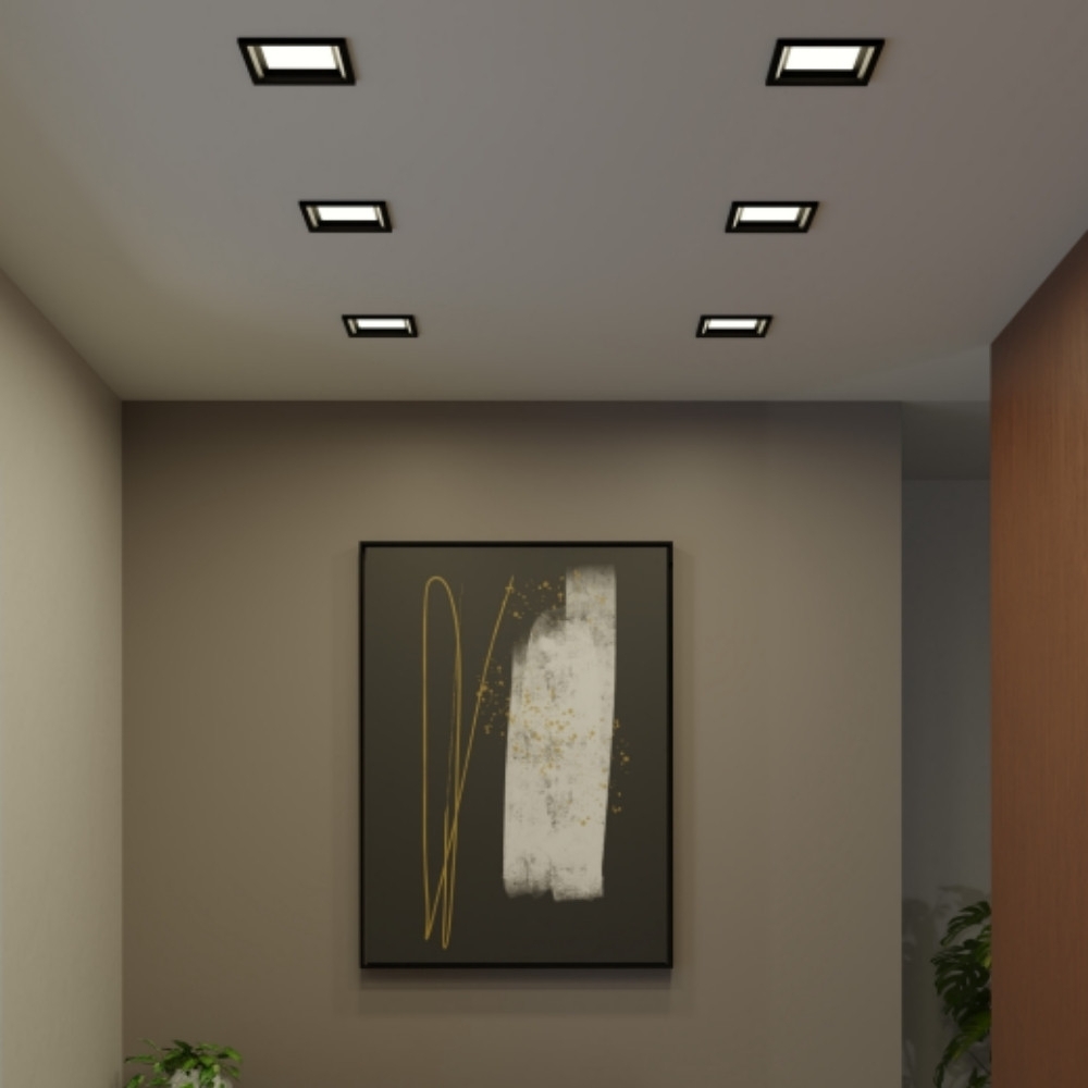 PAINEL LED EMBUTIR RECUADO 36W BIVOLT LUZ AMARELA 3000K 3600LM QUADRADO PRETO 22CM - LUMINATTI