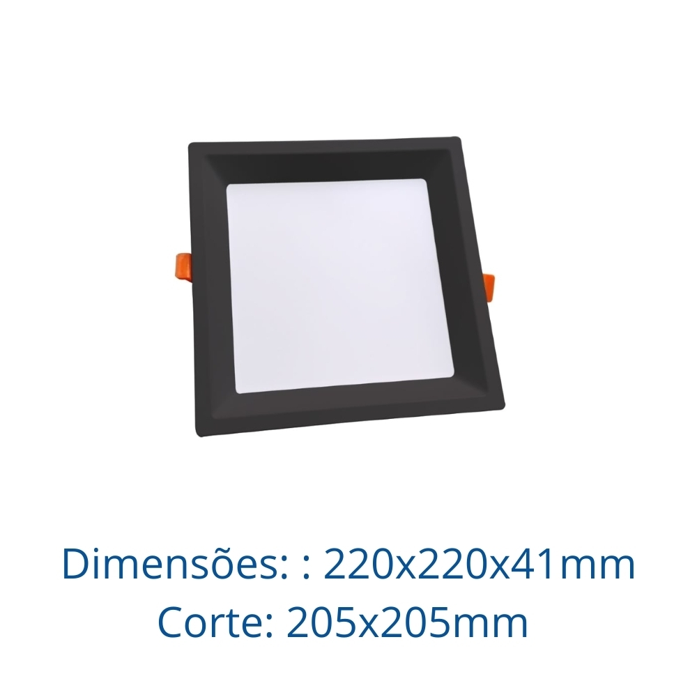 PAINEL LED EMBUTIR RECUADO 36W BIVOLT LUZ AMARELA 3000K 3600LM QUADRADO PRETO 22CM - LUMINATTI