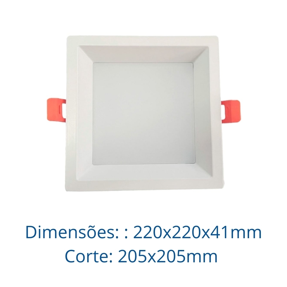 PAINEL LED EMBUTIR RECUADO 36W BIVOLT LUZ NEUTRA 4000K 3600LM QUADRADO BRANCO 22CM - LUMINATTI