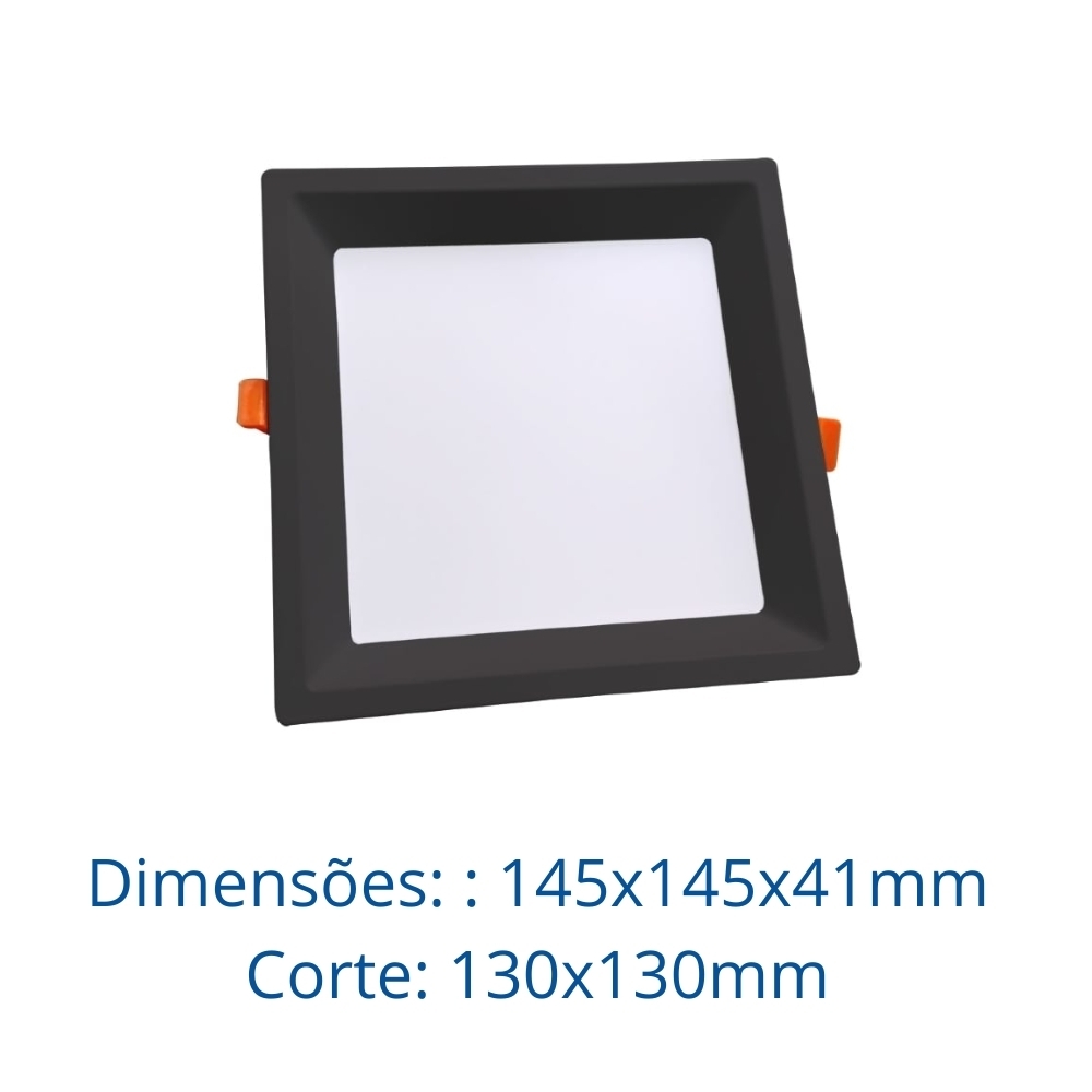 PAINEL LED EMBUTIR RECUADO 18W BIVOLT LUZ BRANCA 6500K 1800LM QUADRADO PRETO 14CM - LUMINATTI