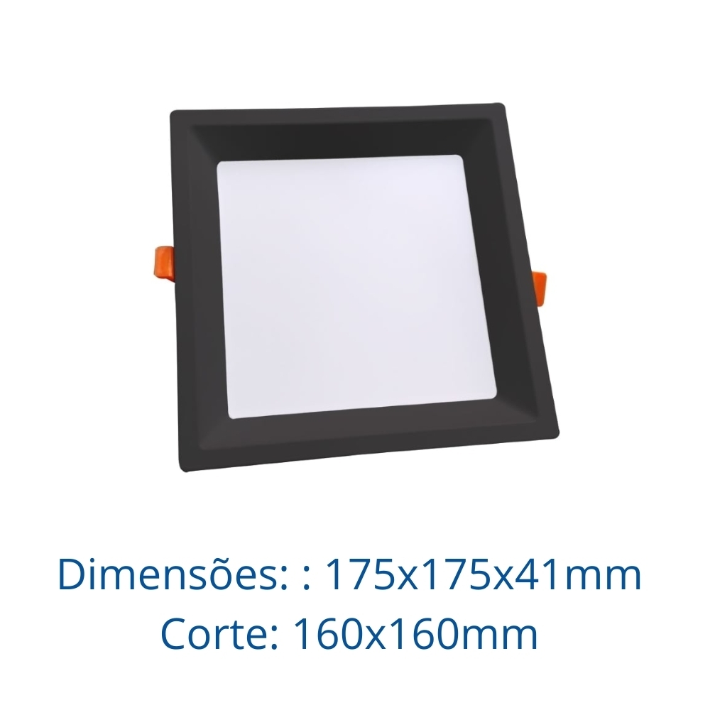 PAINEL LED EMBUTIR RECUADO 24W BIVOLT LUZ AMARELA 3000K 2400LM QUADRADO PRETO 17CM - LUMINATTI
