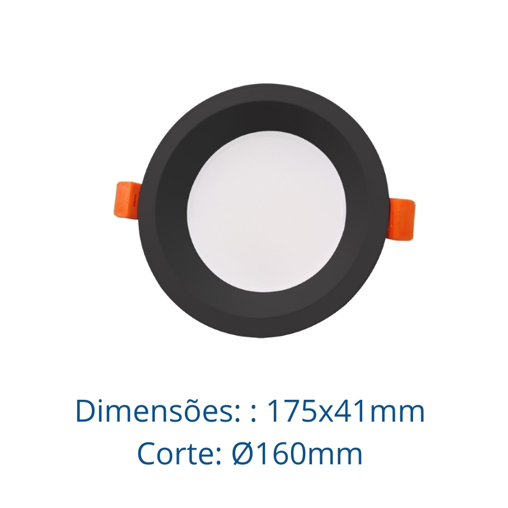 PAINEL LED EMBUTIR RECUADO 24W BIVOLT LUZ NEUTRA 4000K 2400LM REDONDO PRETO 17CM - LUMINATTI